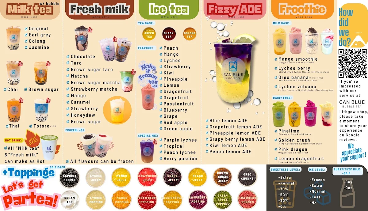Menu, Can Blue Bubble Tea