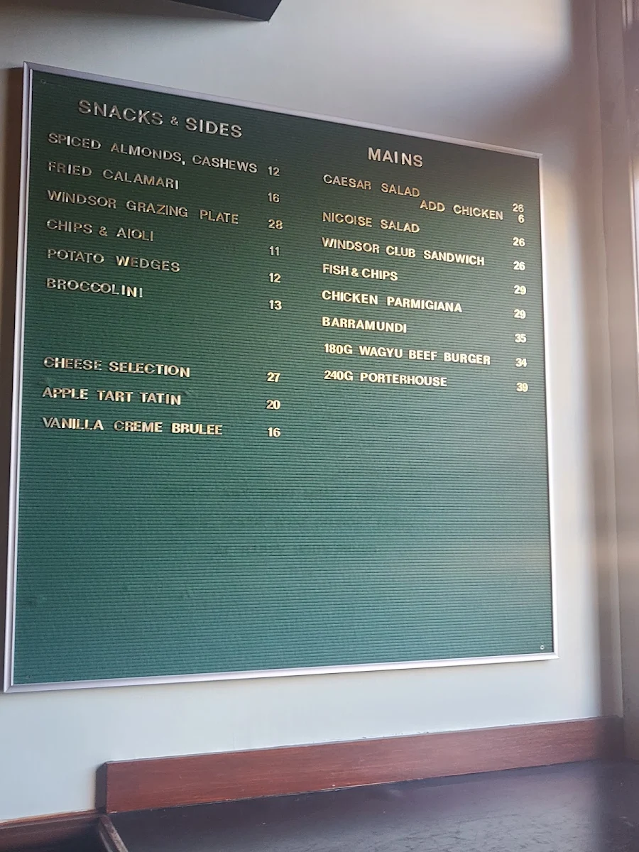 Menu, The Cricketers Bar
