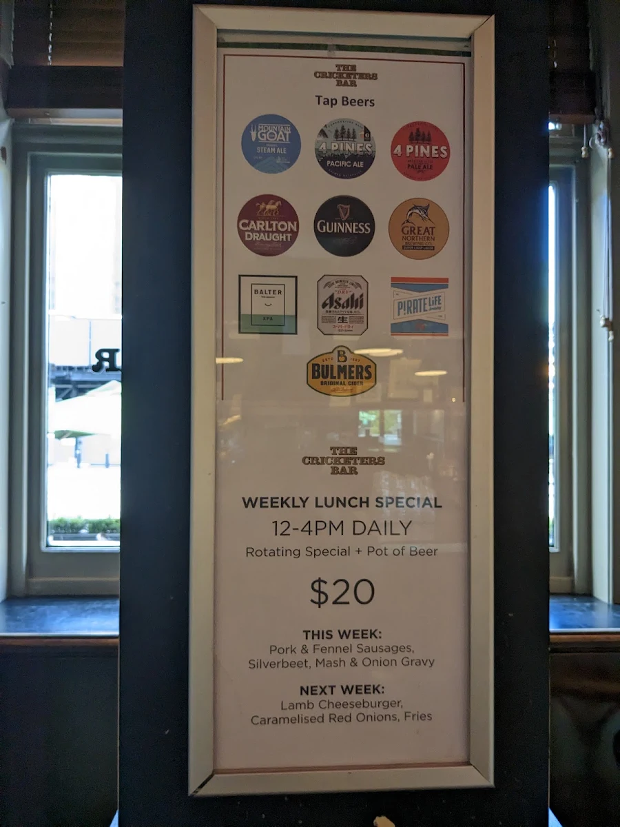 Menu, The Cricketers Bar