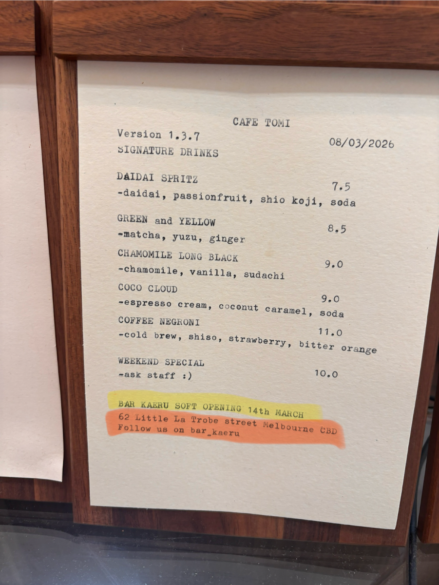 Menu, Cafe Tomi