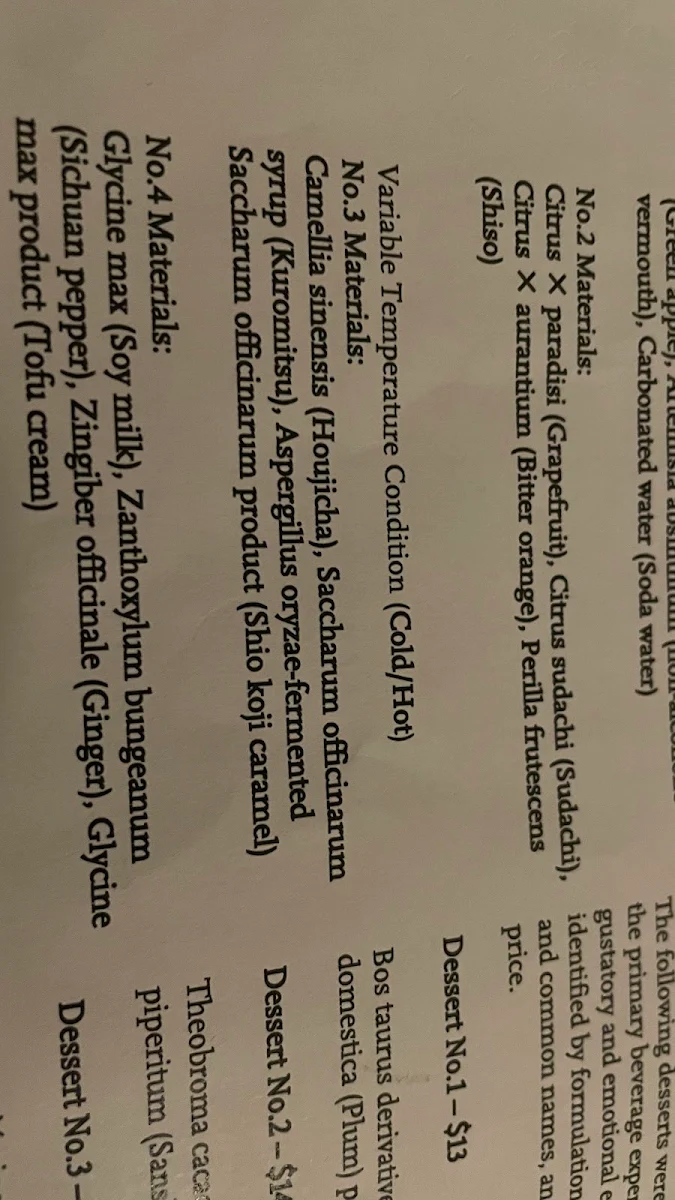 Menu, Cafe Tomi