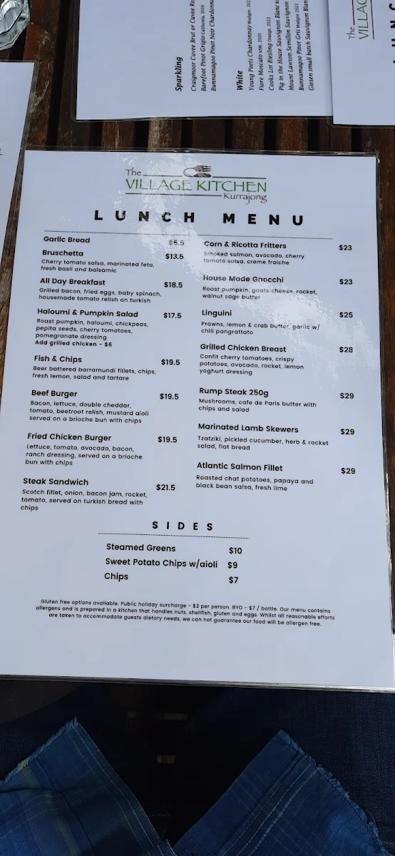 Menu, The Village Kitchen Kurrajong