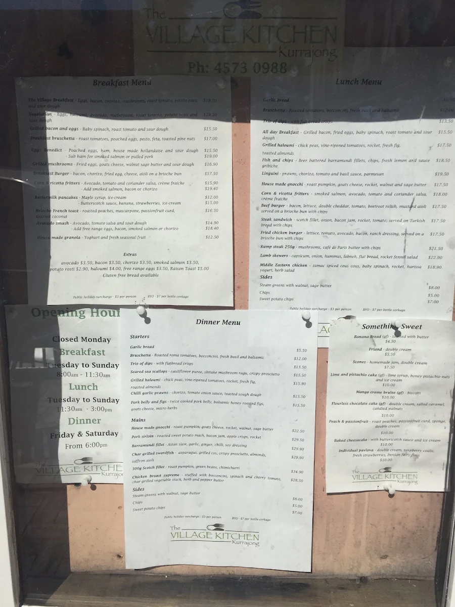 Menu, The Village Kitchen Kurrajong