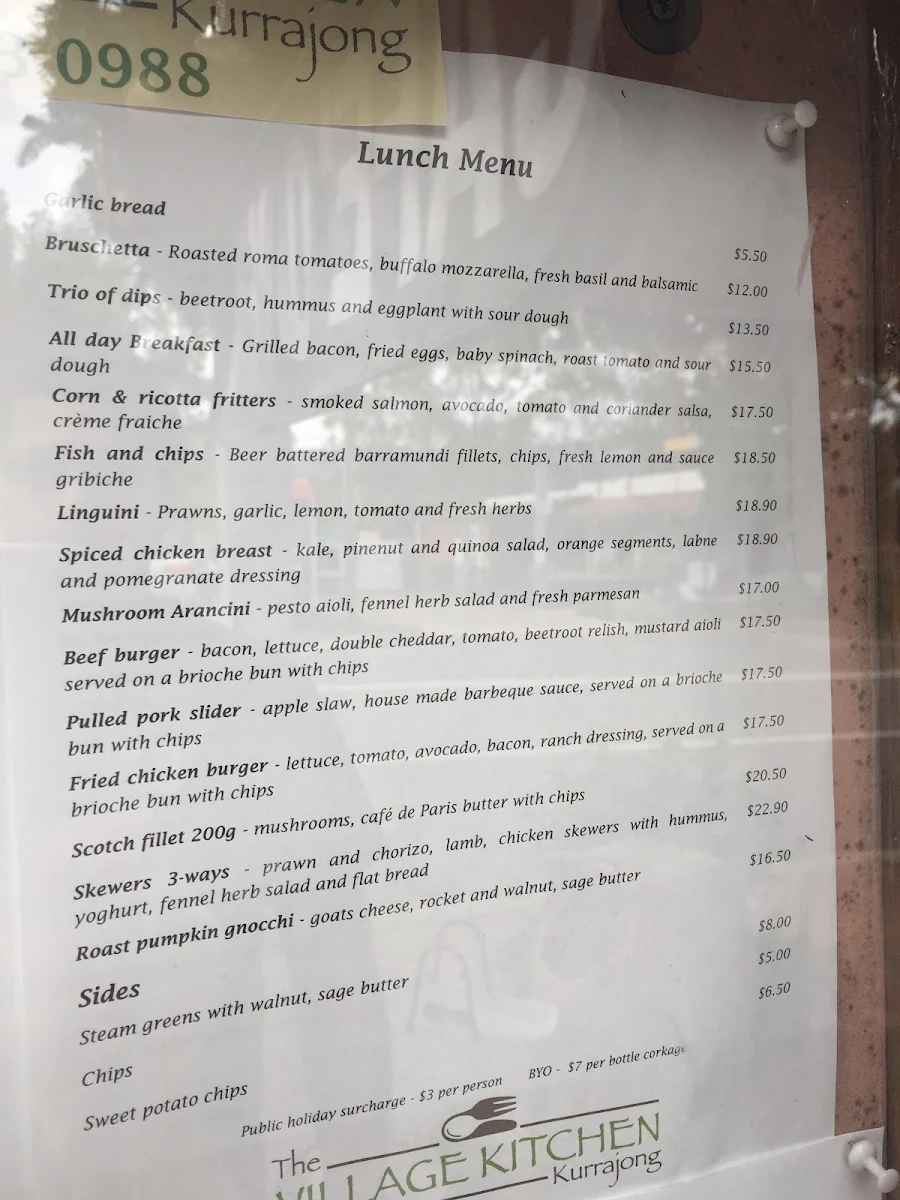 Menu, The Village Kitchen Kurrajong
