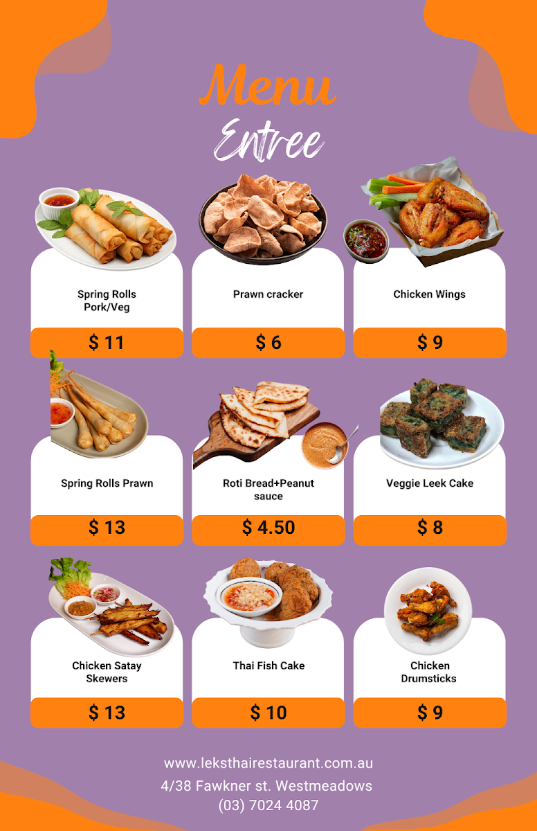 Menu, Leks Thai Restaurant