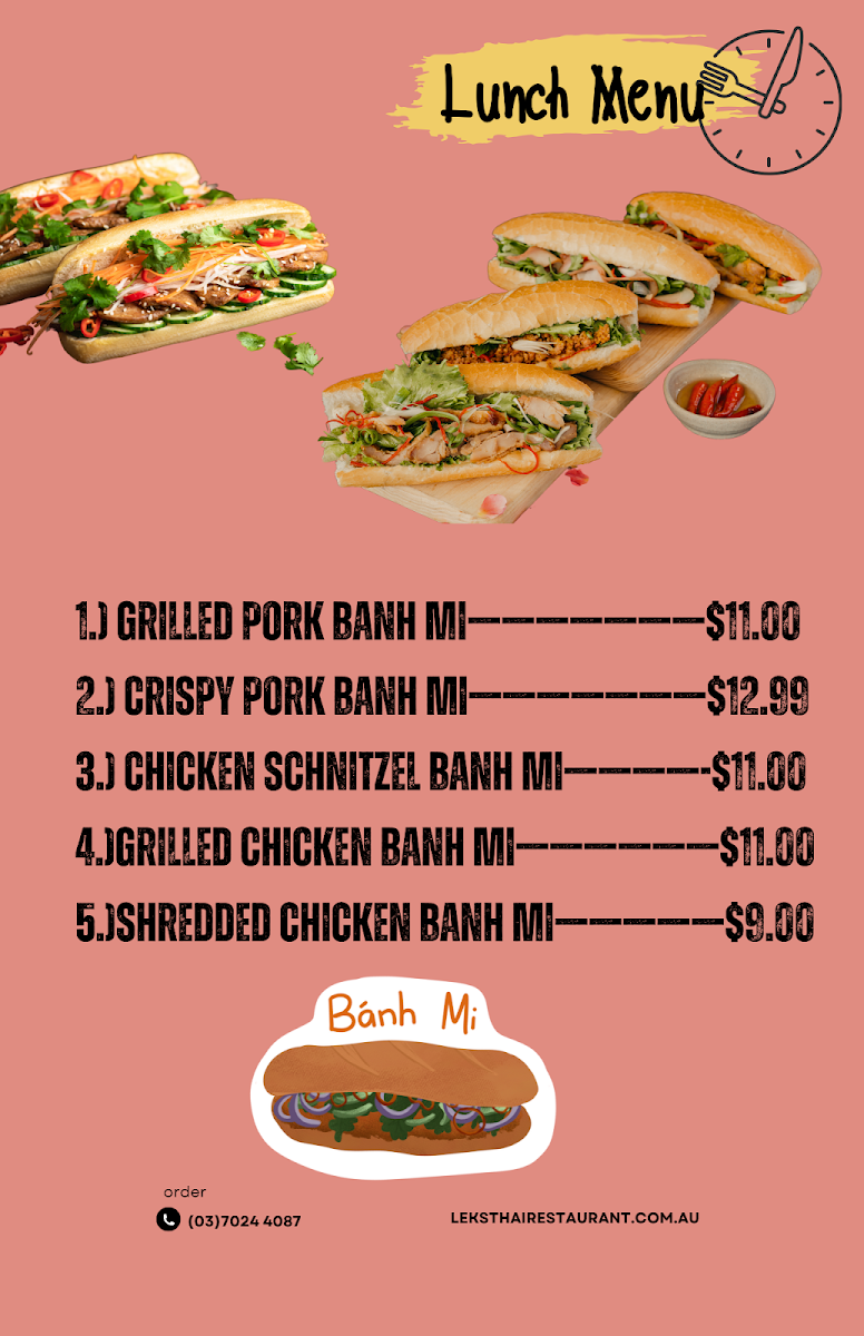 Menu, Leks Thai Restaurant