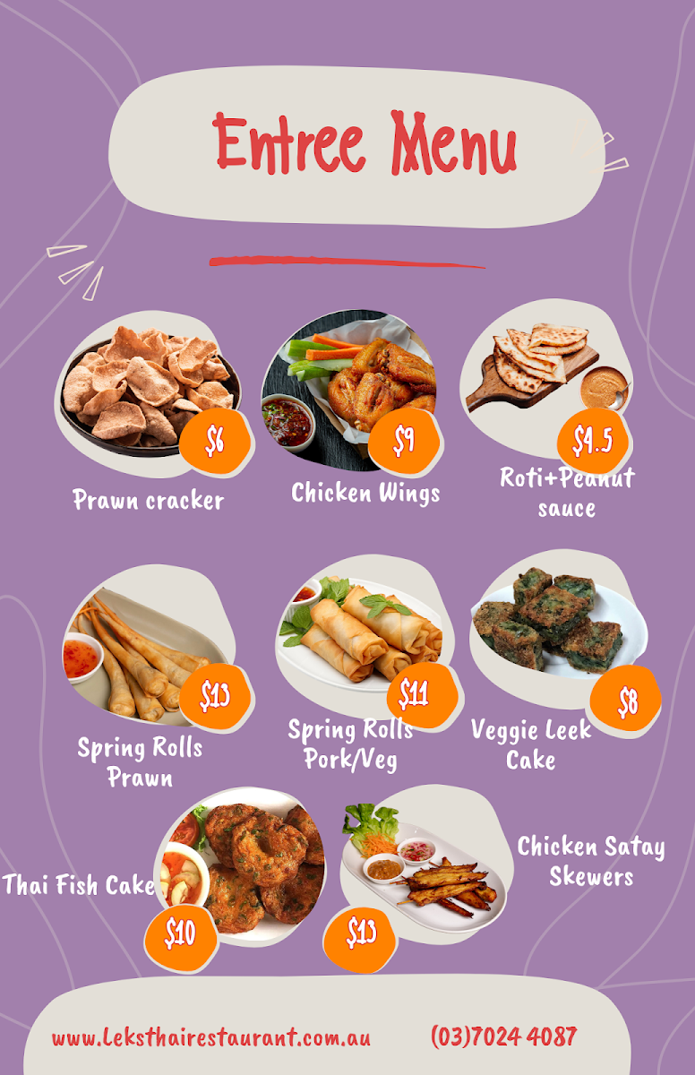 Menu, Leks Thai Restaurant