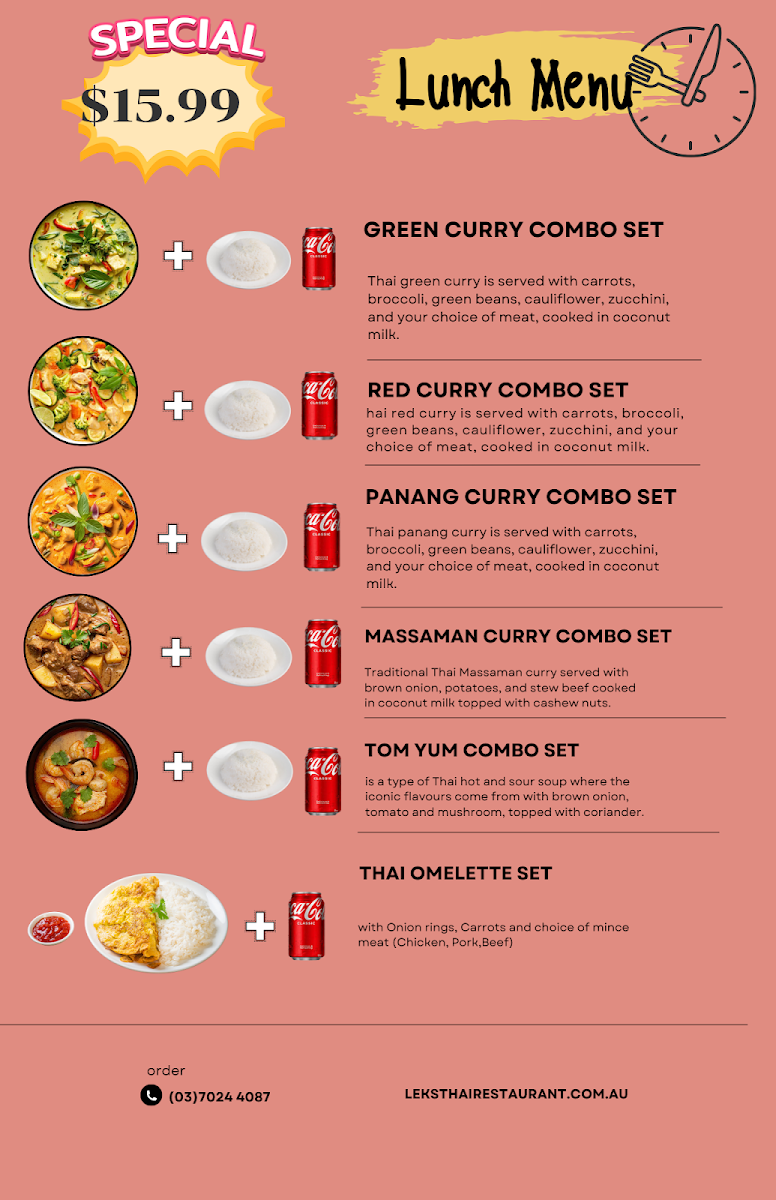 Menu, Leks Thai Restaurant