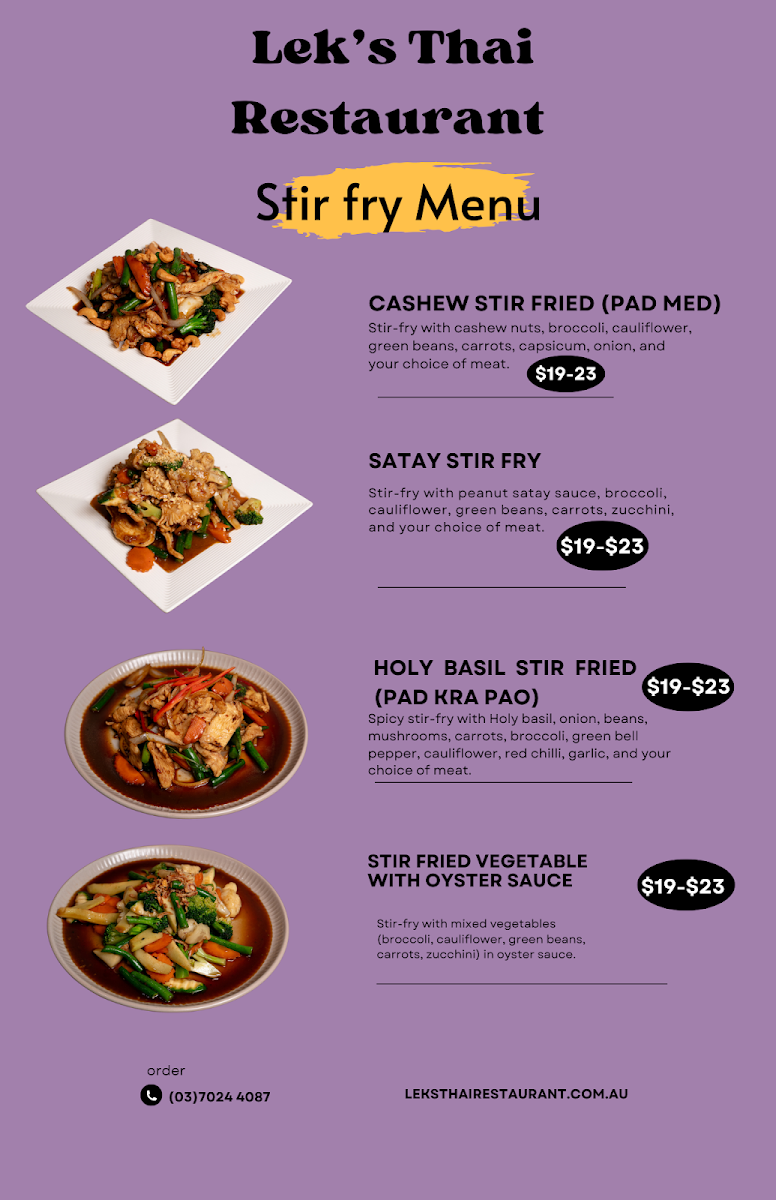 Menu, Leks Thai Restaurant