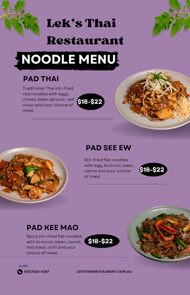 Menu, Leks Thai Restaurant