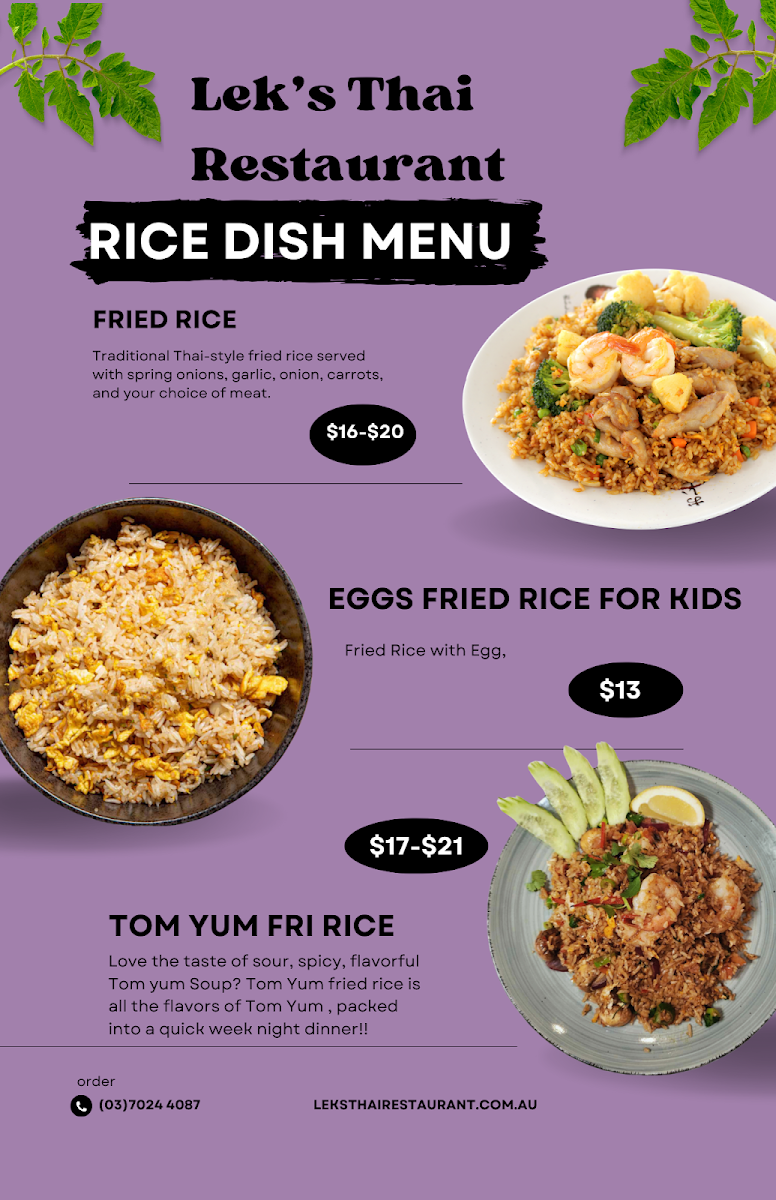 Menu, Leks Thai Restaurant