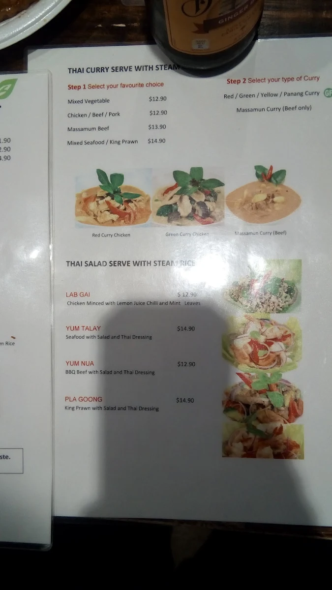 Menu, Time for Thai Brookvale