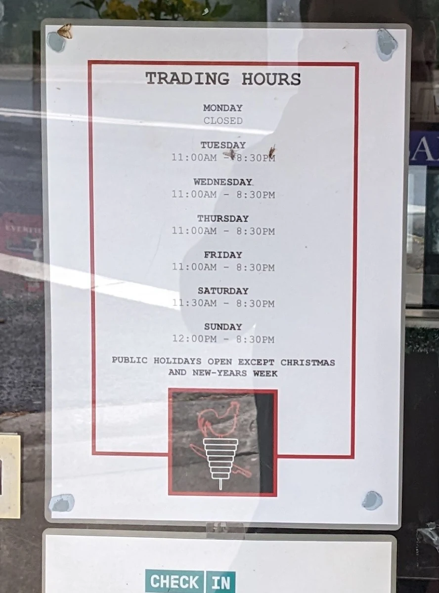 Menu, Tecoma Chicken & Kebab shop