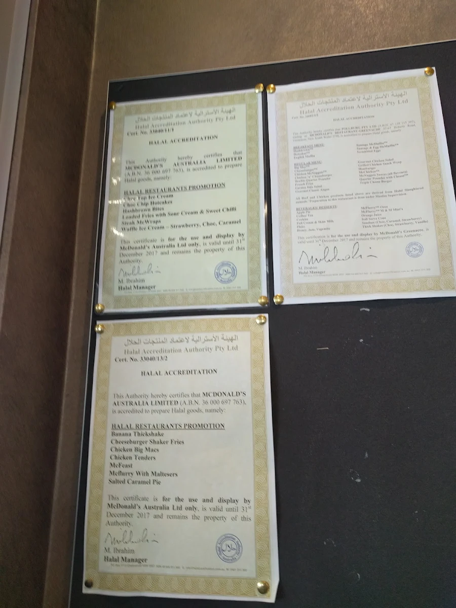 Menu, McDonald's Greenacre North