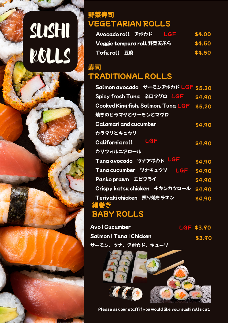 Menu, Yo-Sho Japanese Eatery