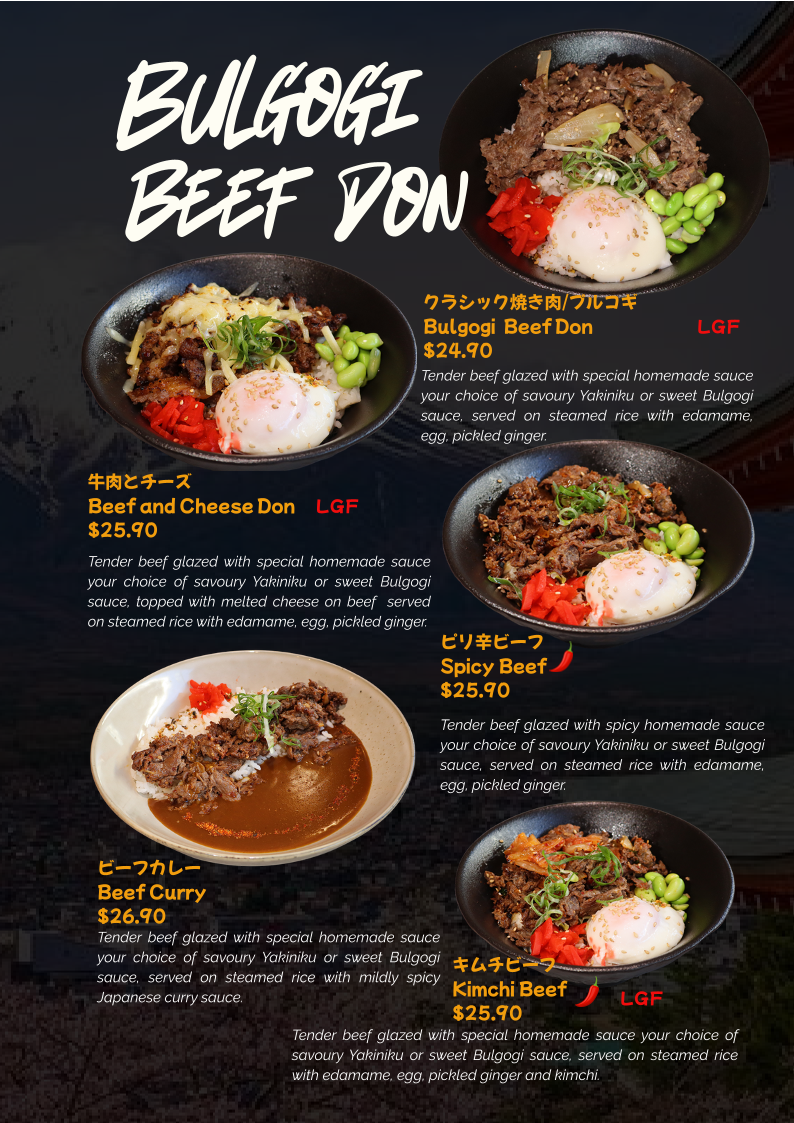 Menu, Yo-Sho Japanese Eatery