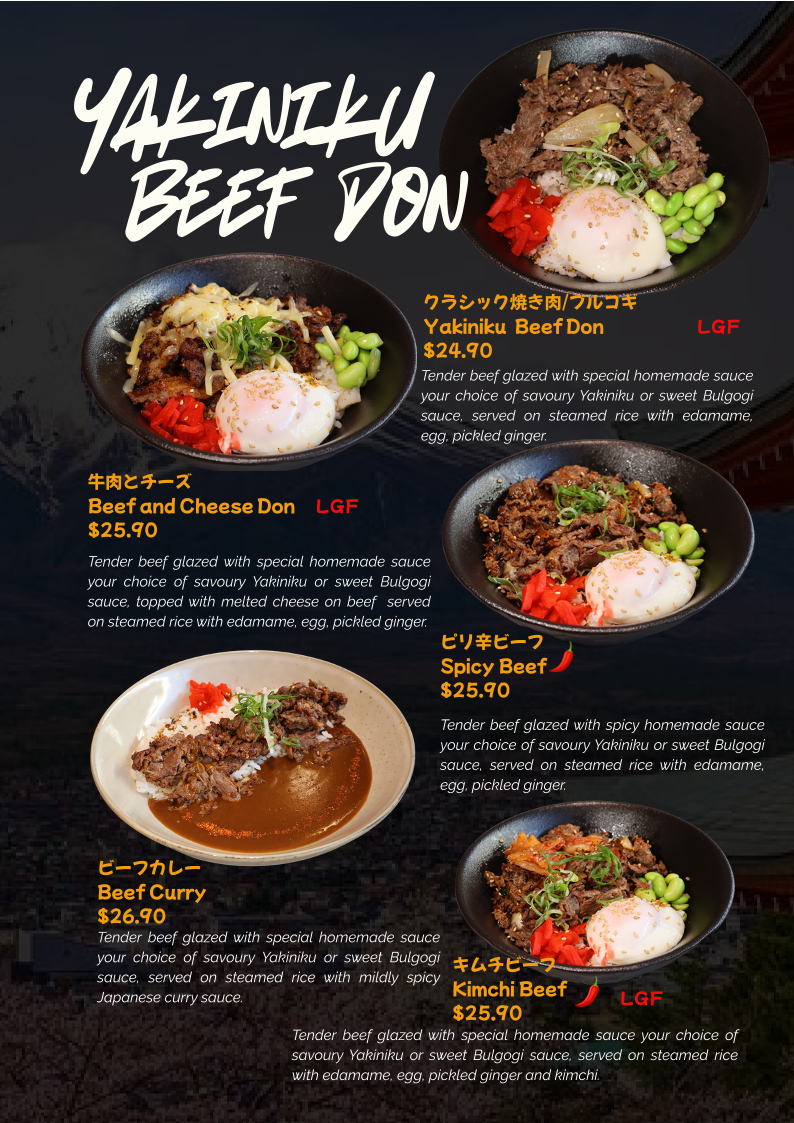 Menu, Yo-Sho Japanese Eatery