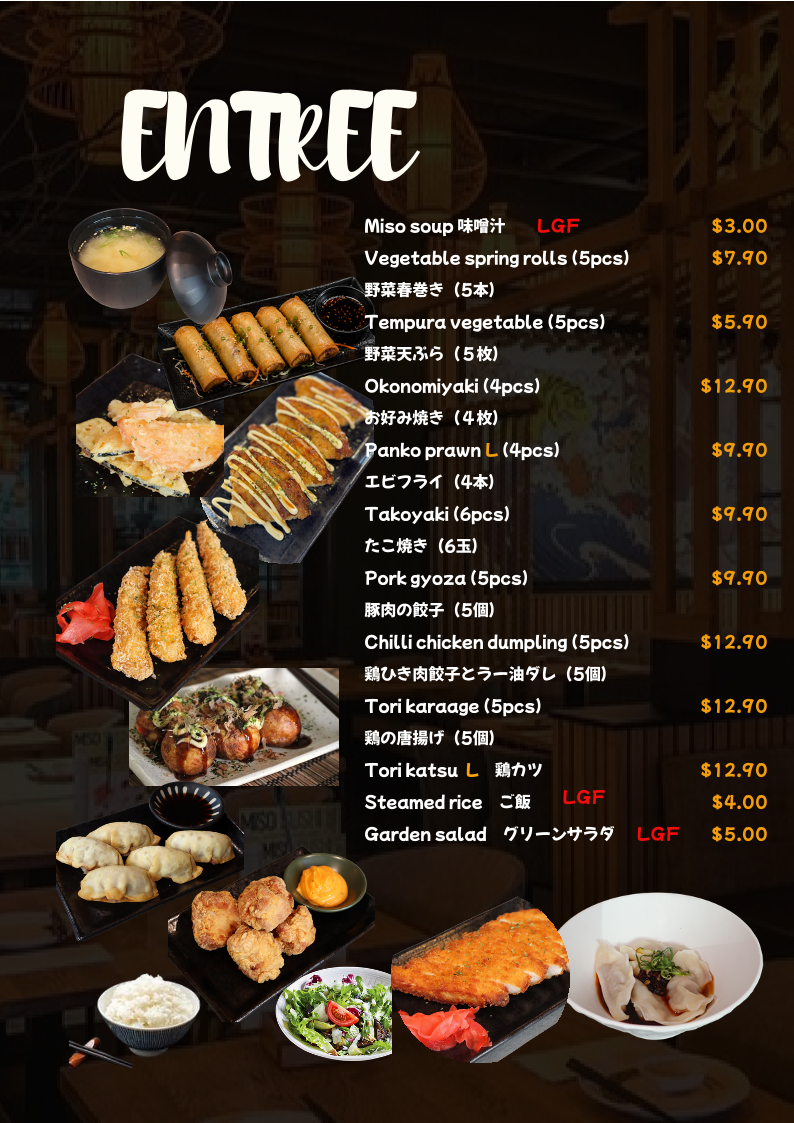 Menu, Yo-Sho Japanese Eatery