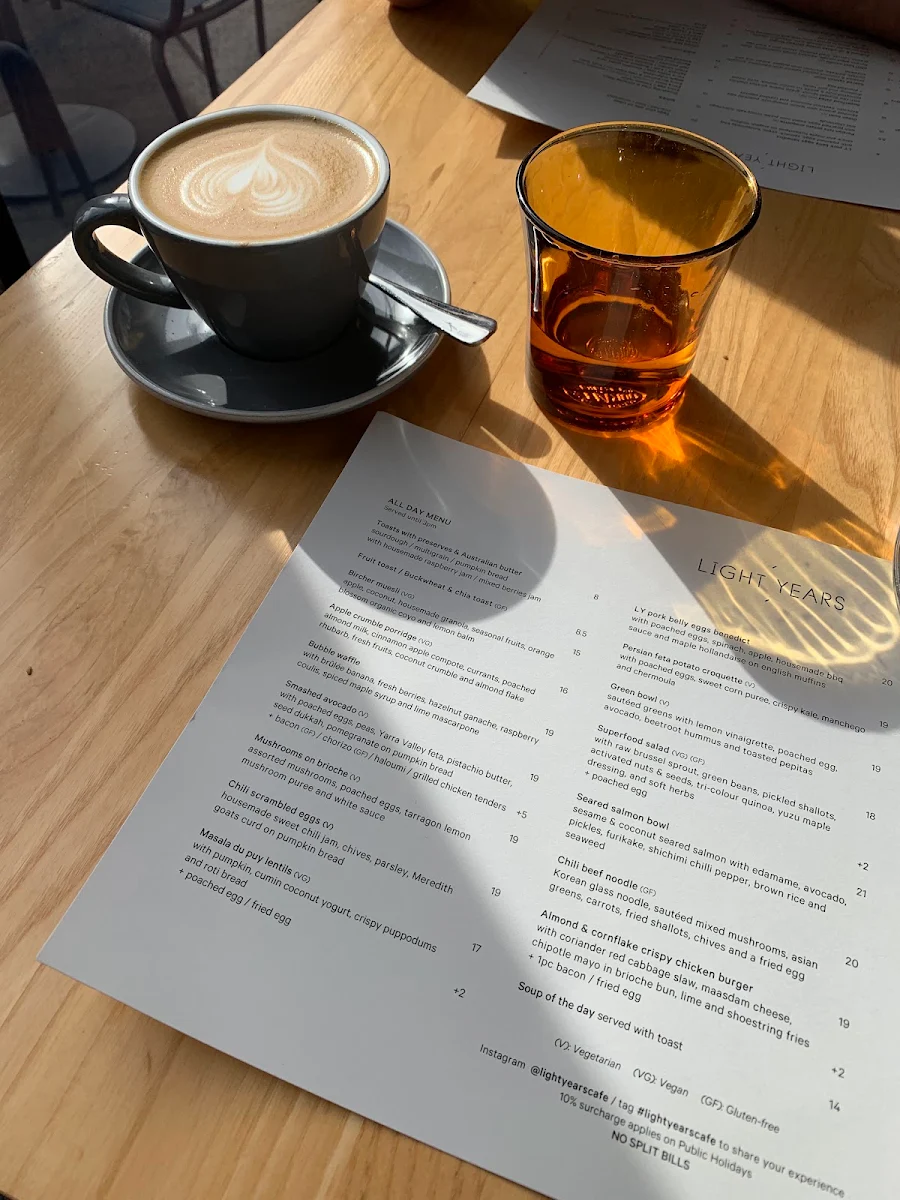 Menu, Light Years Cafe