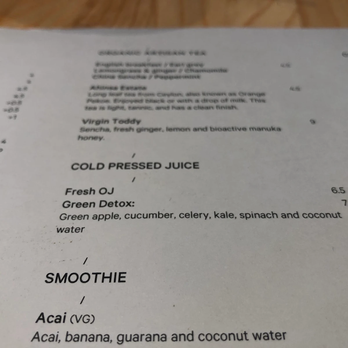 Menu, Light Years Cafe