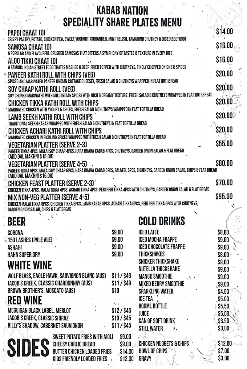 Menu, Kabab Nation