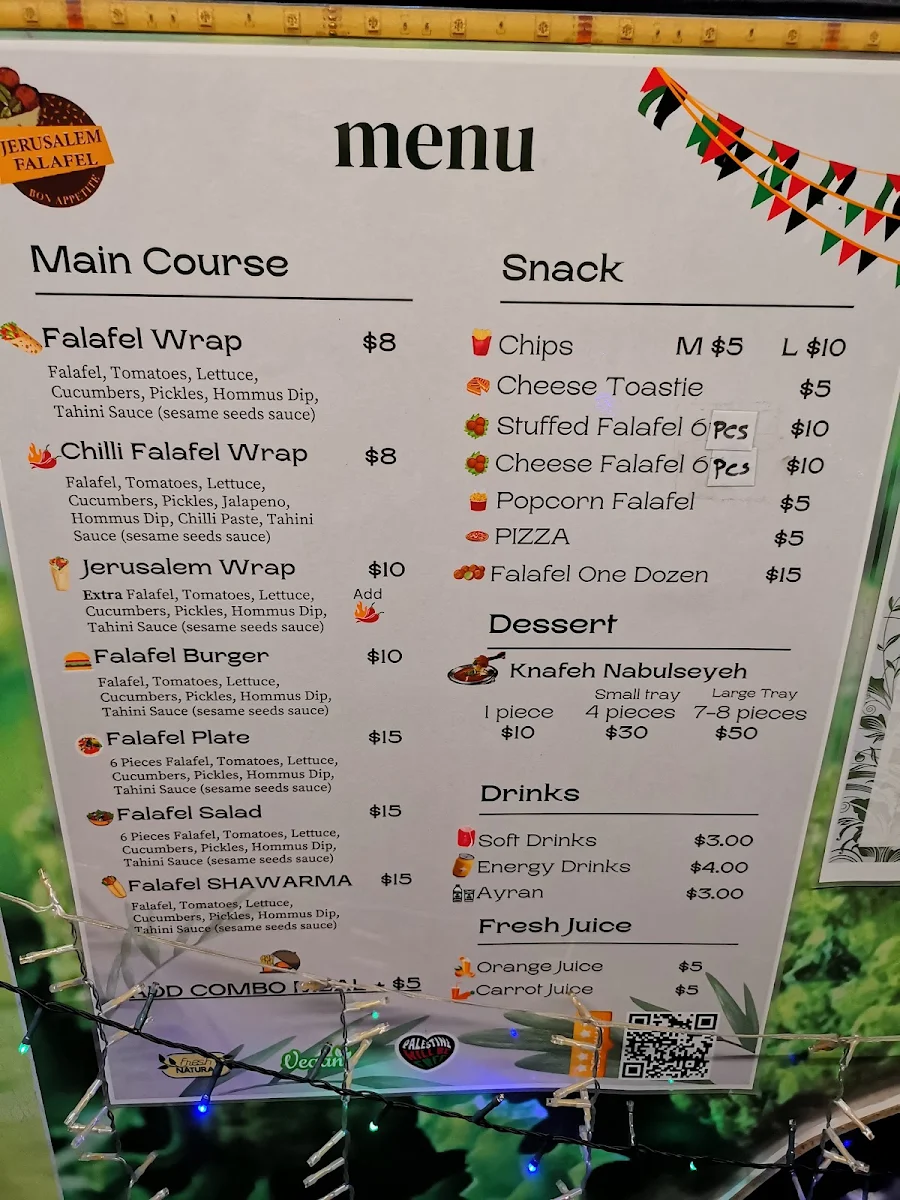 Menu, Jerusalem Falafel