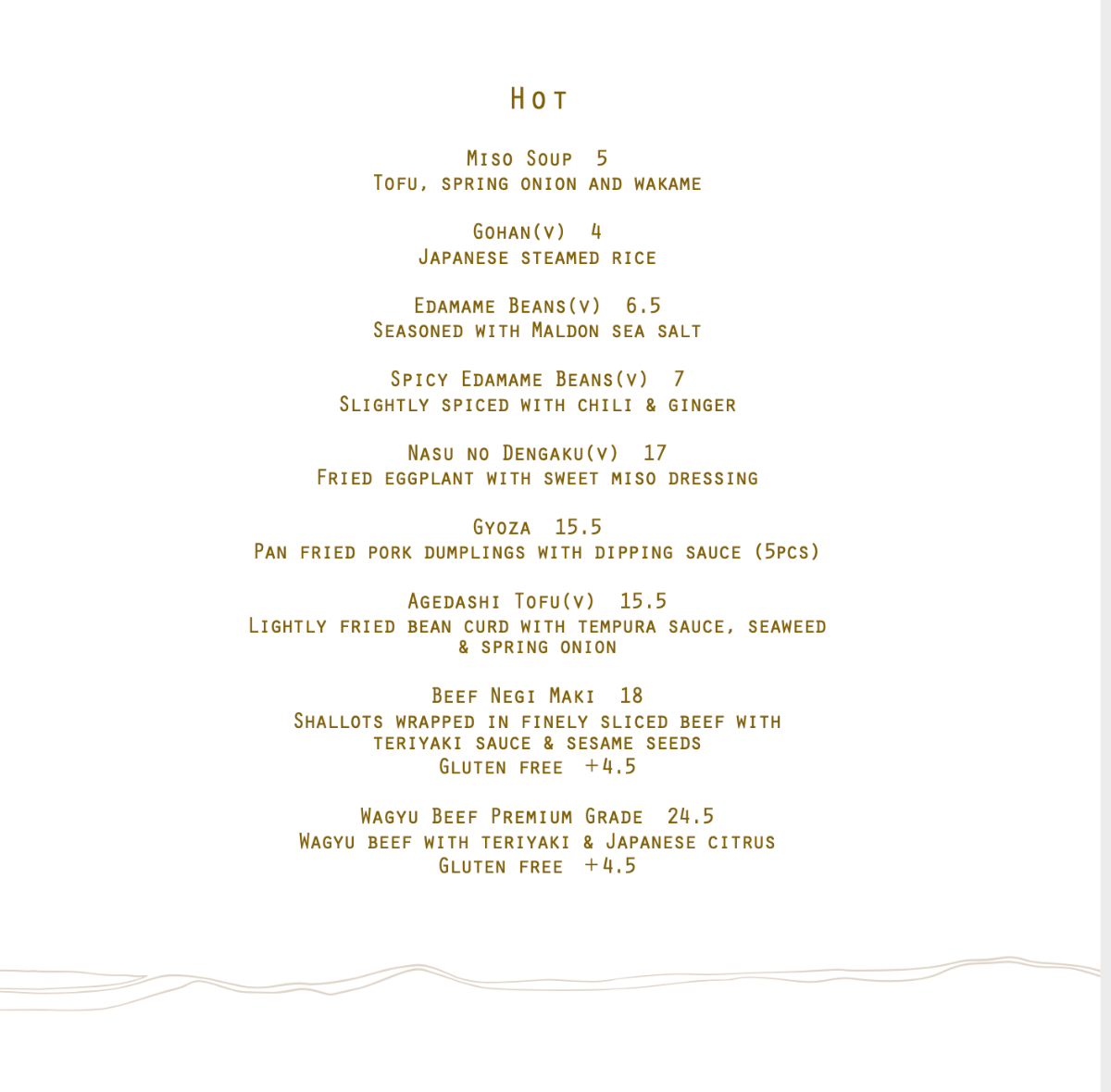 Menu, Raw Bar