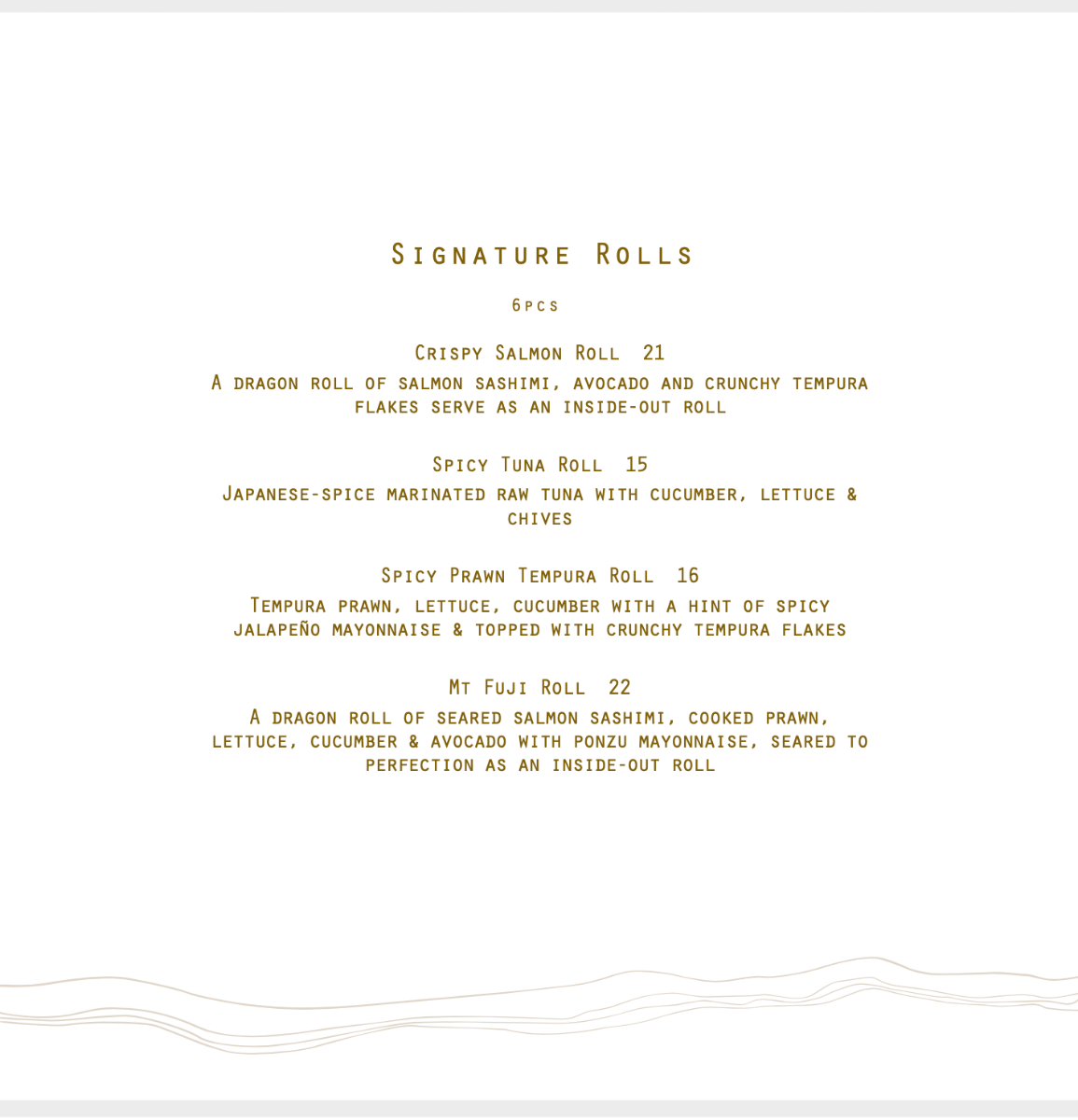 Menu, Raw Bar