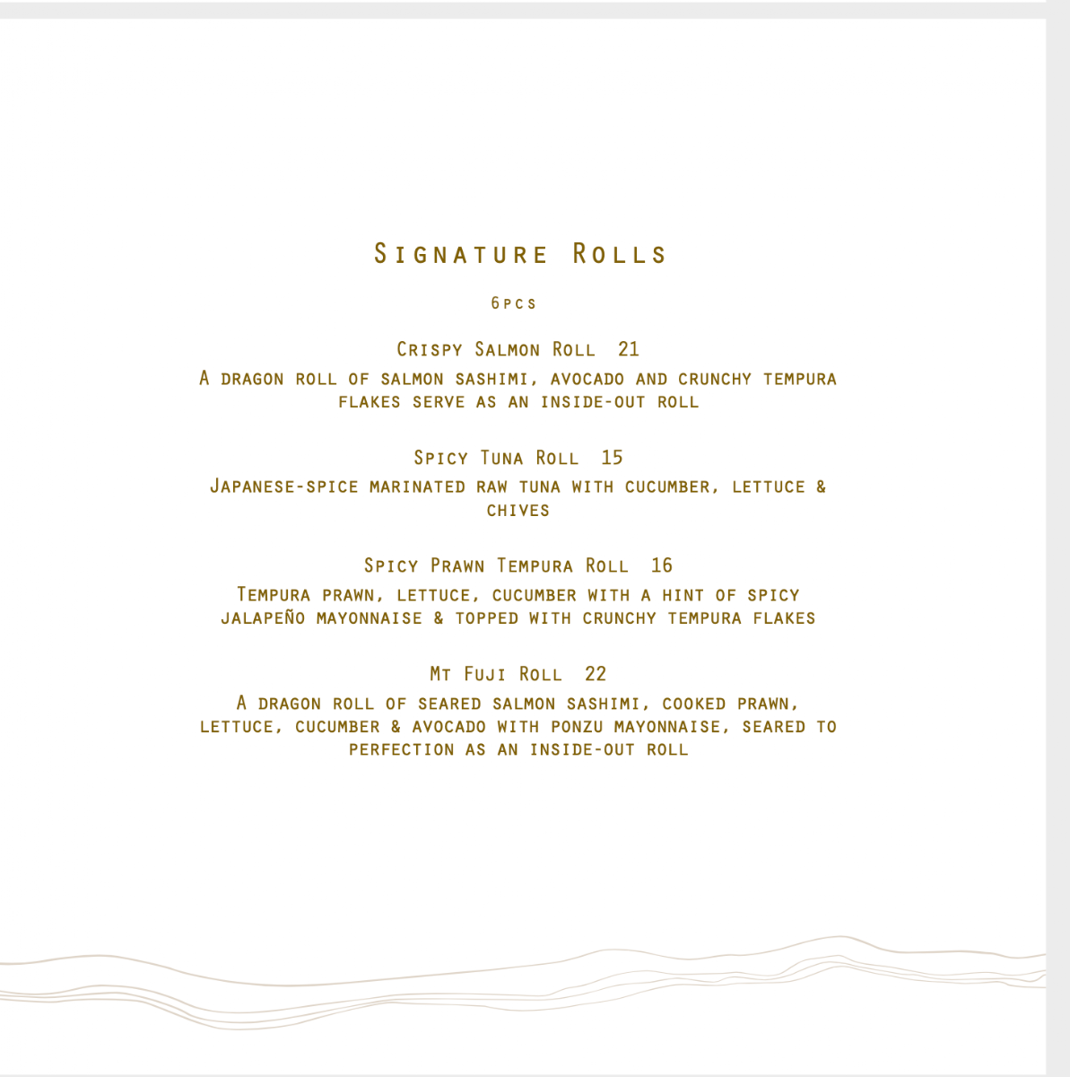 Menu, Raw Bar
