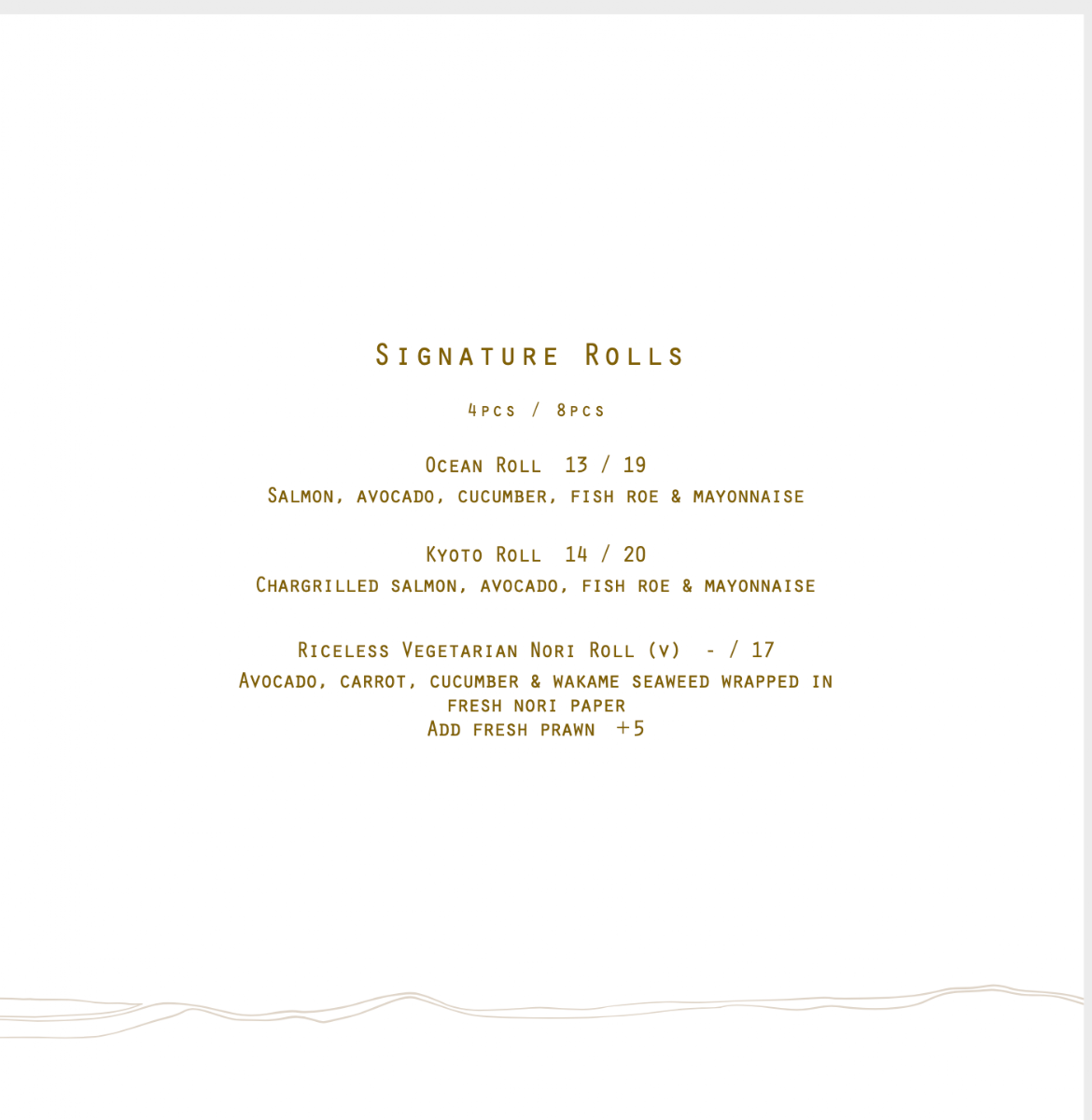 Menu, Raw Bar