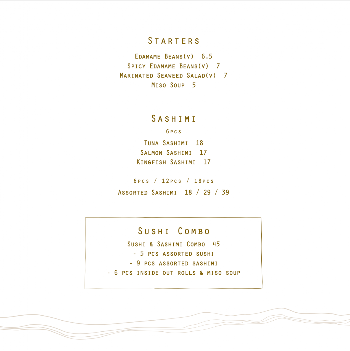 Menu, Raw Bar