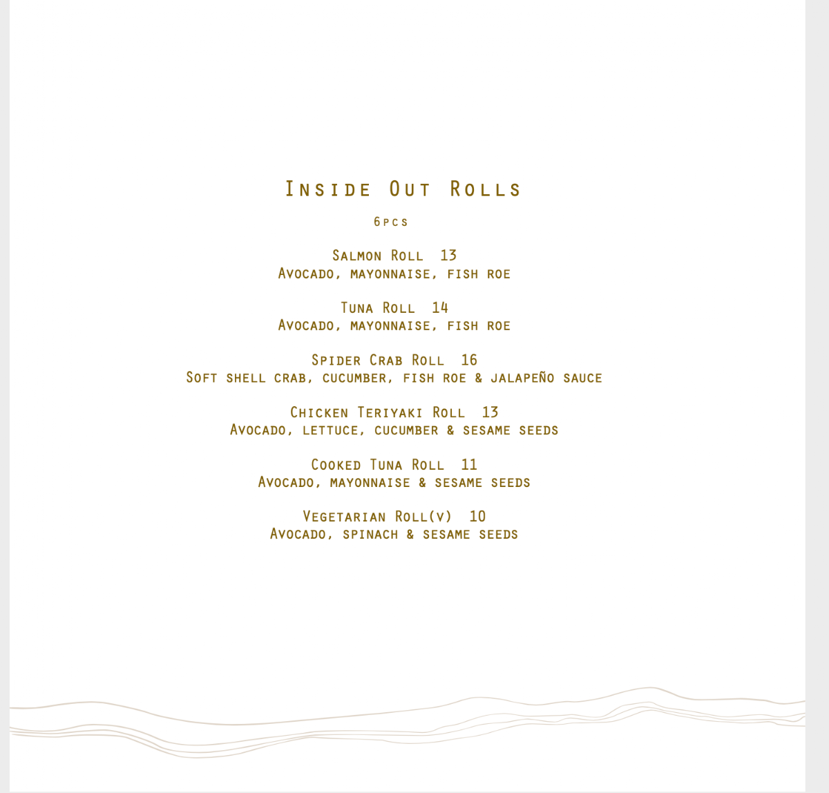 Menu, Raw Bar