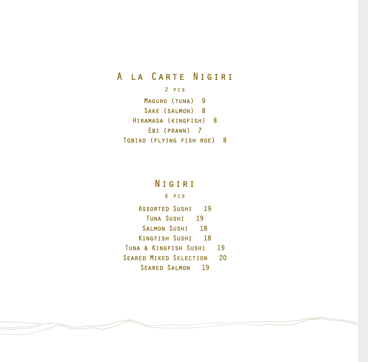 Menu, Raw Bar