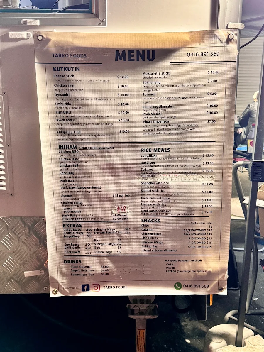 Menu, Tarro Foods