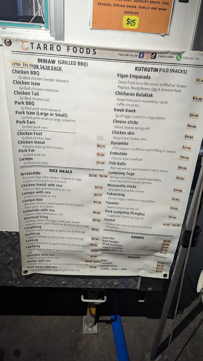 Menu, Tarro Foods