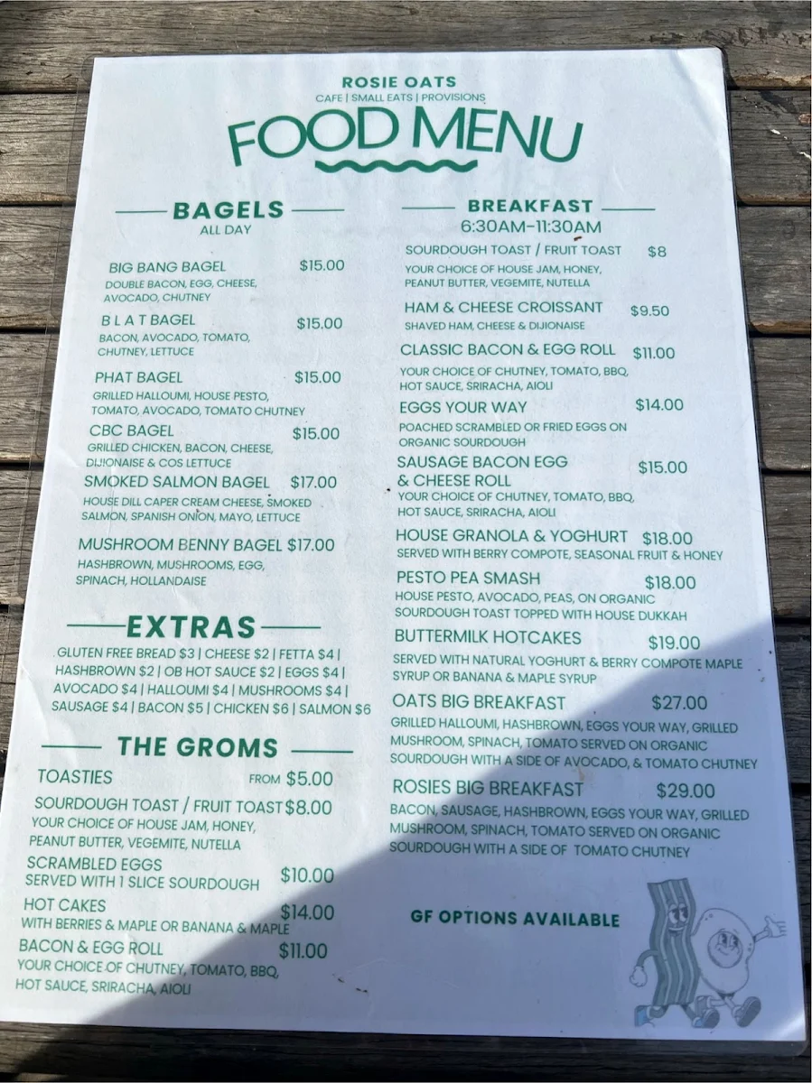 Menu, Rosie Oats