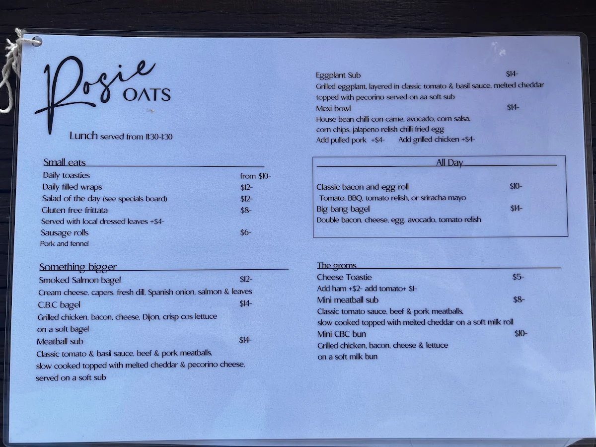 Menu, Rosie Oats
