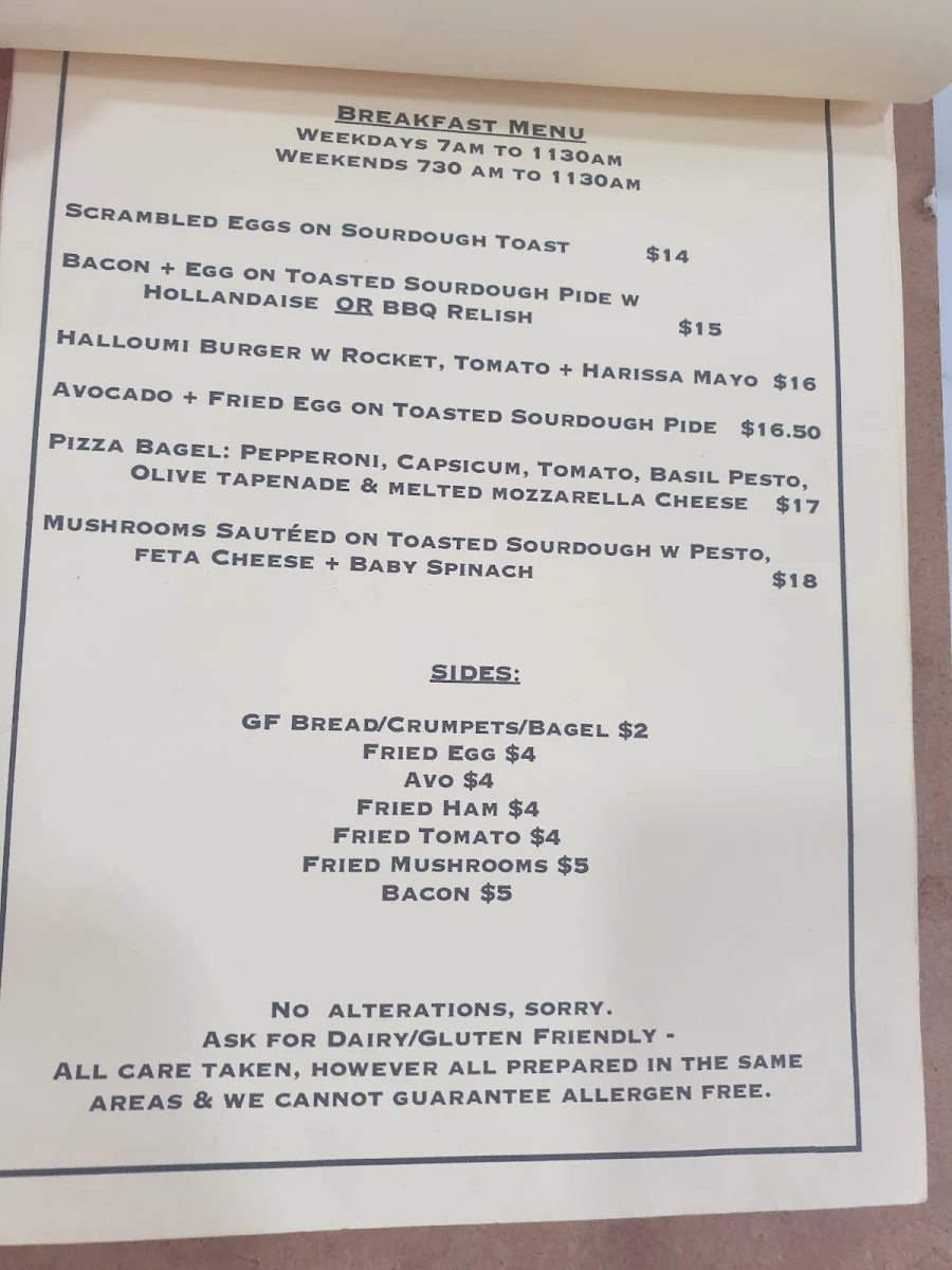 Menu, Bread, Espresso & Gwynneville