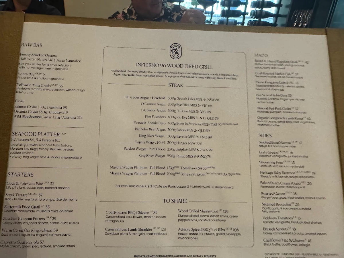 Menu, Blackbird Bar, Dining & Events