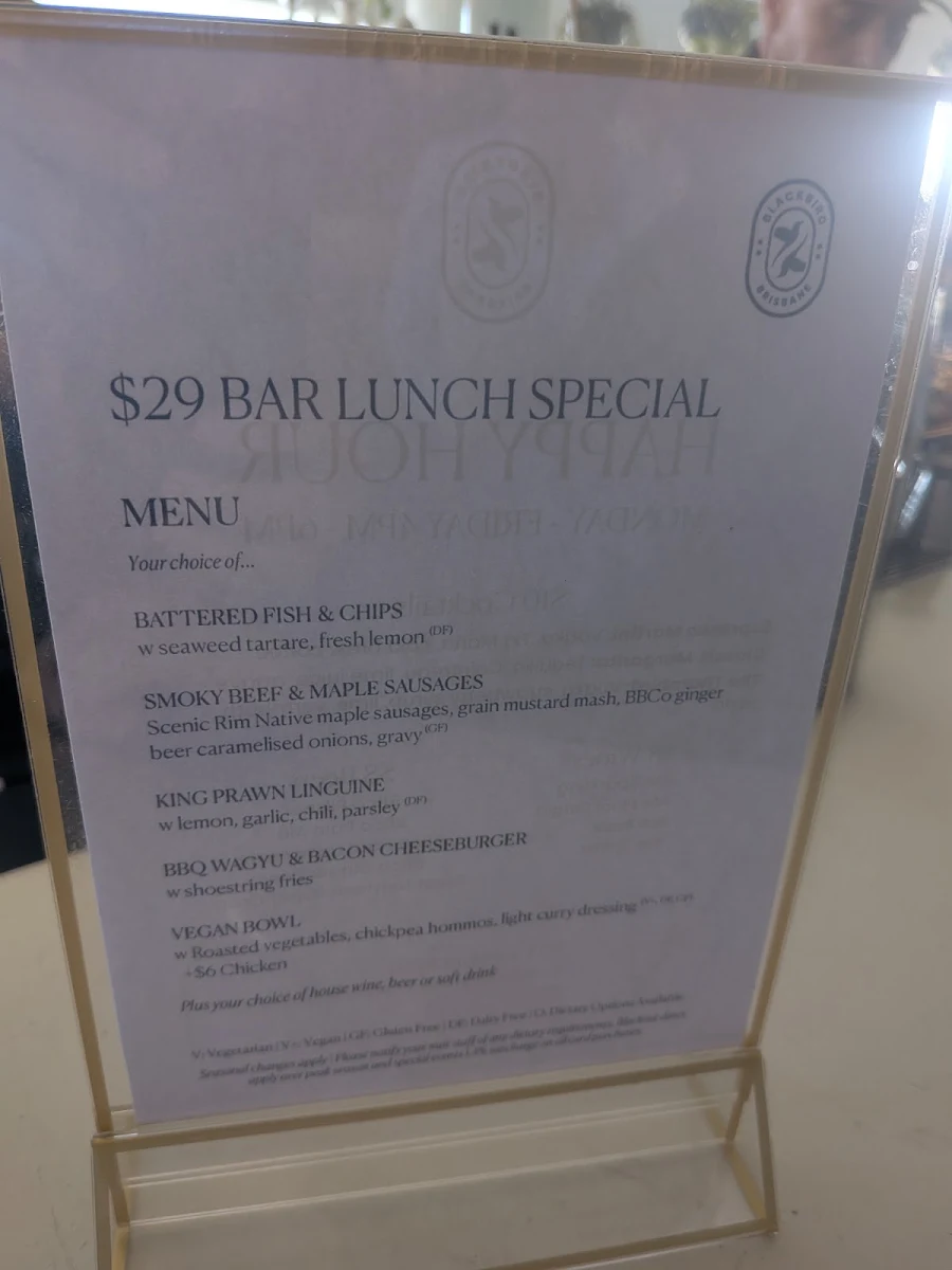 Menu, Blackbird Bar, Dining & Events
