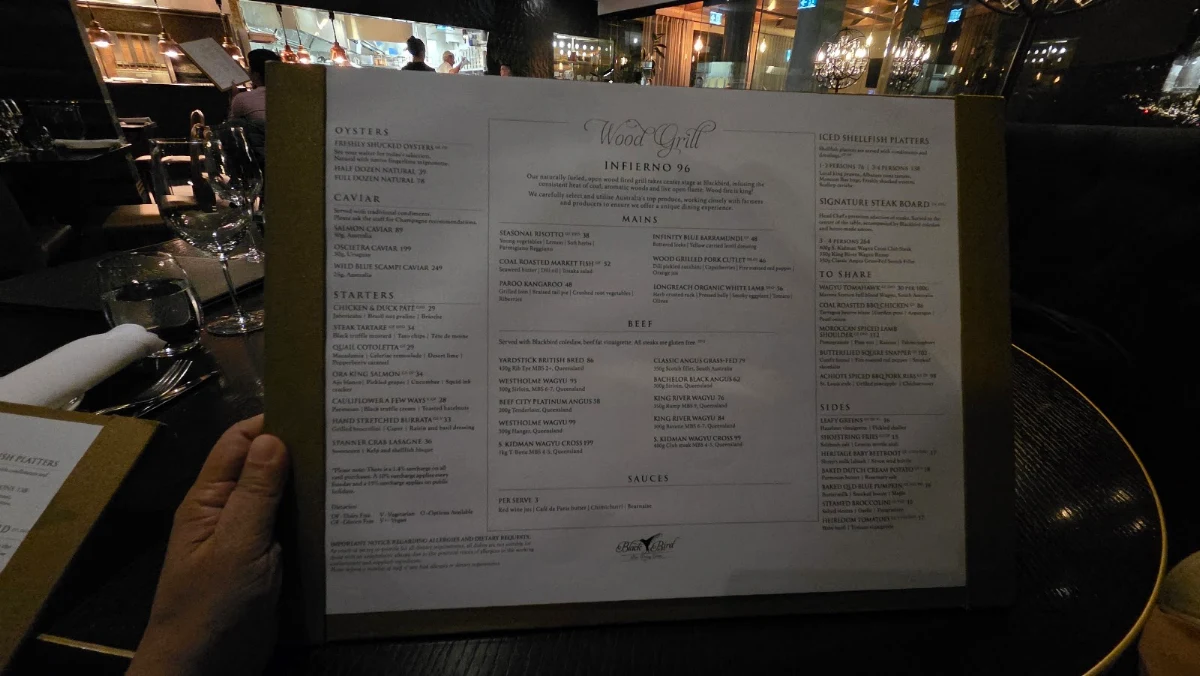 Menu, Blackbird Bar, Dining & Events