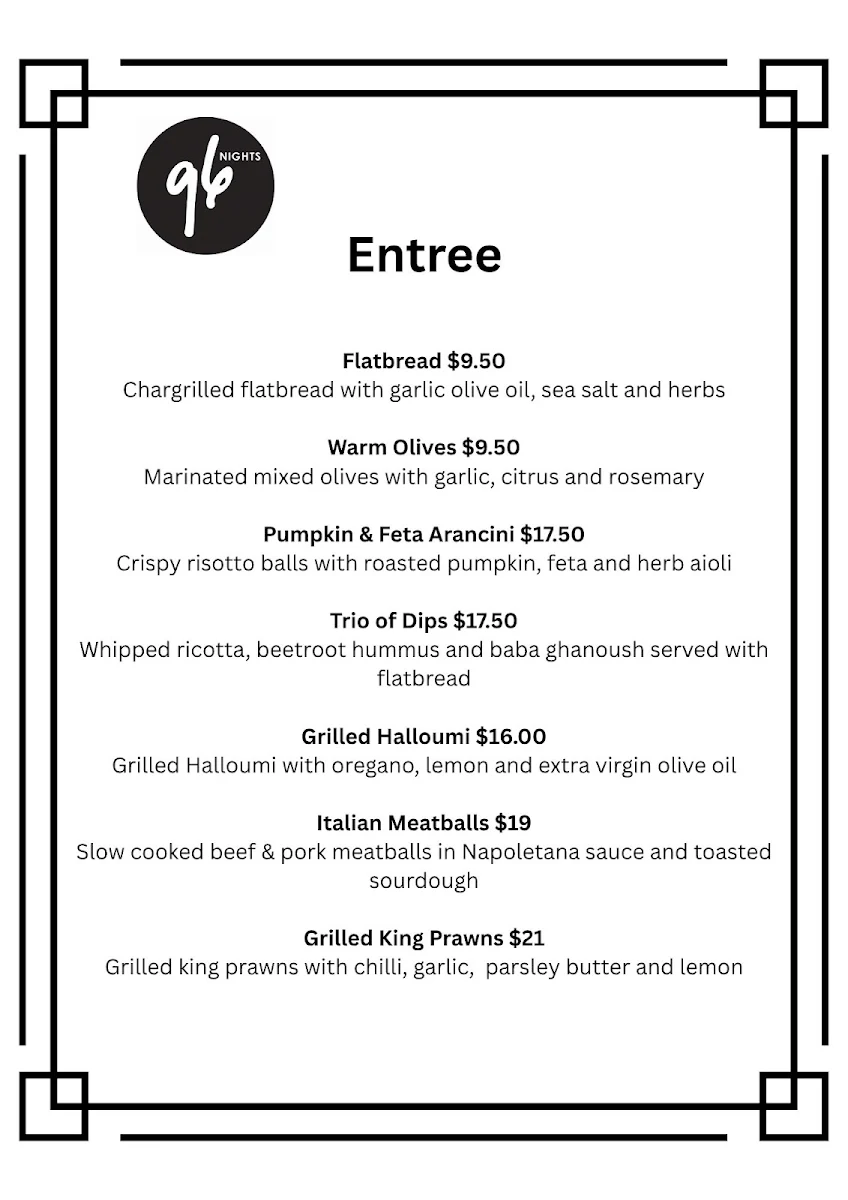 Menu, 96 Nights