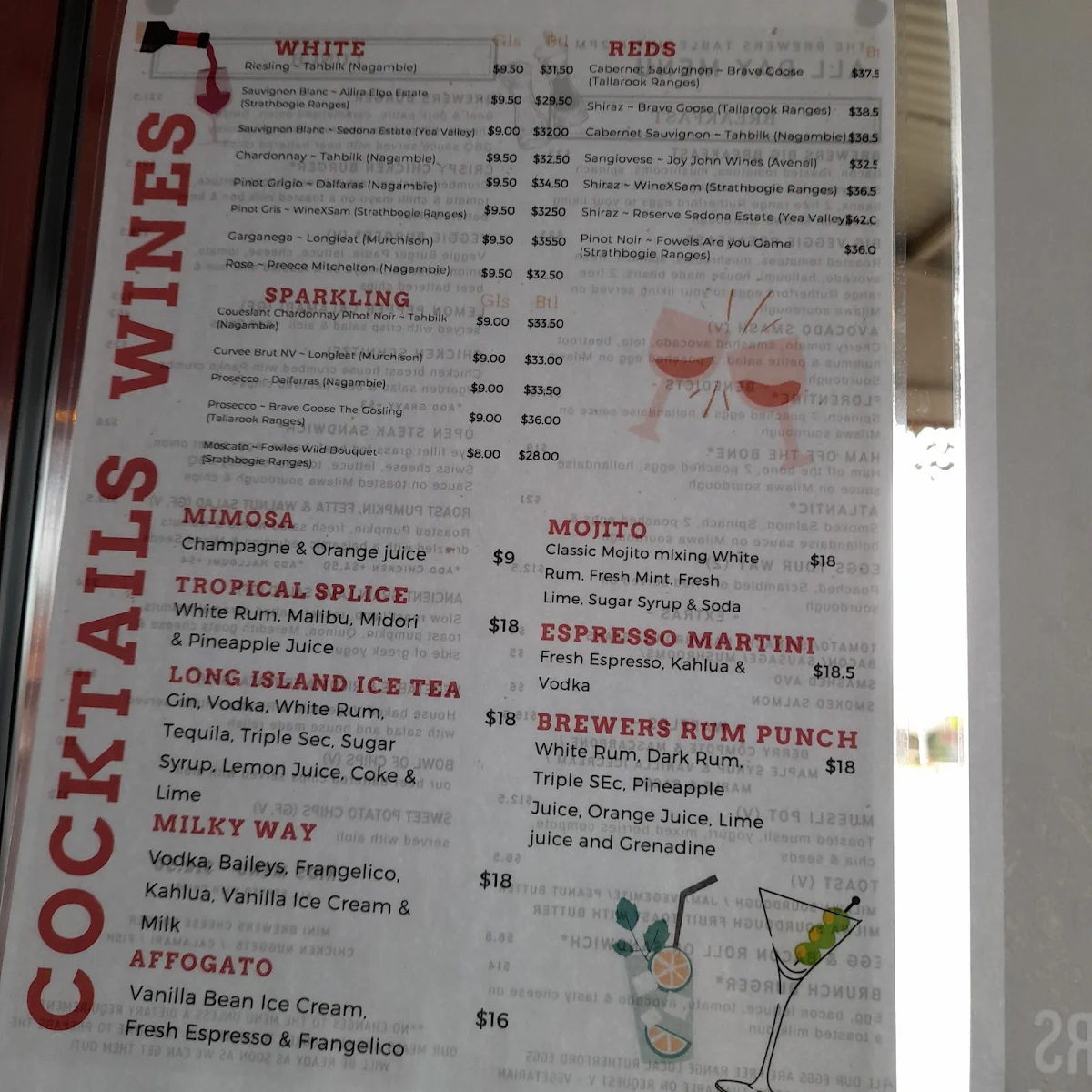 Menu, The Brewer's Table