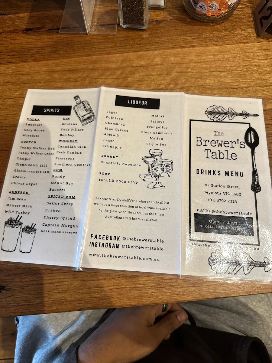 Menu, The Brewer's Table