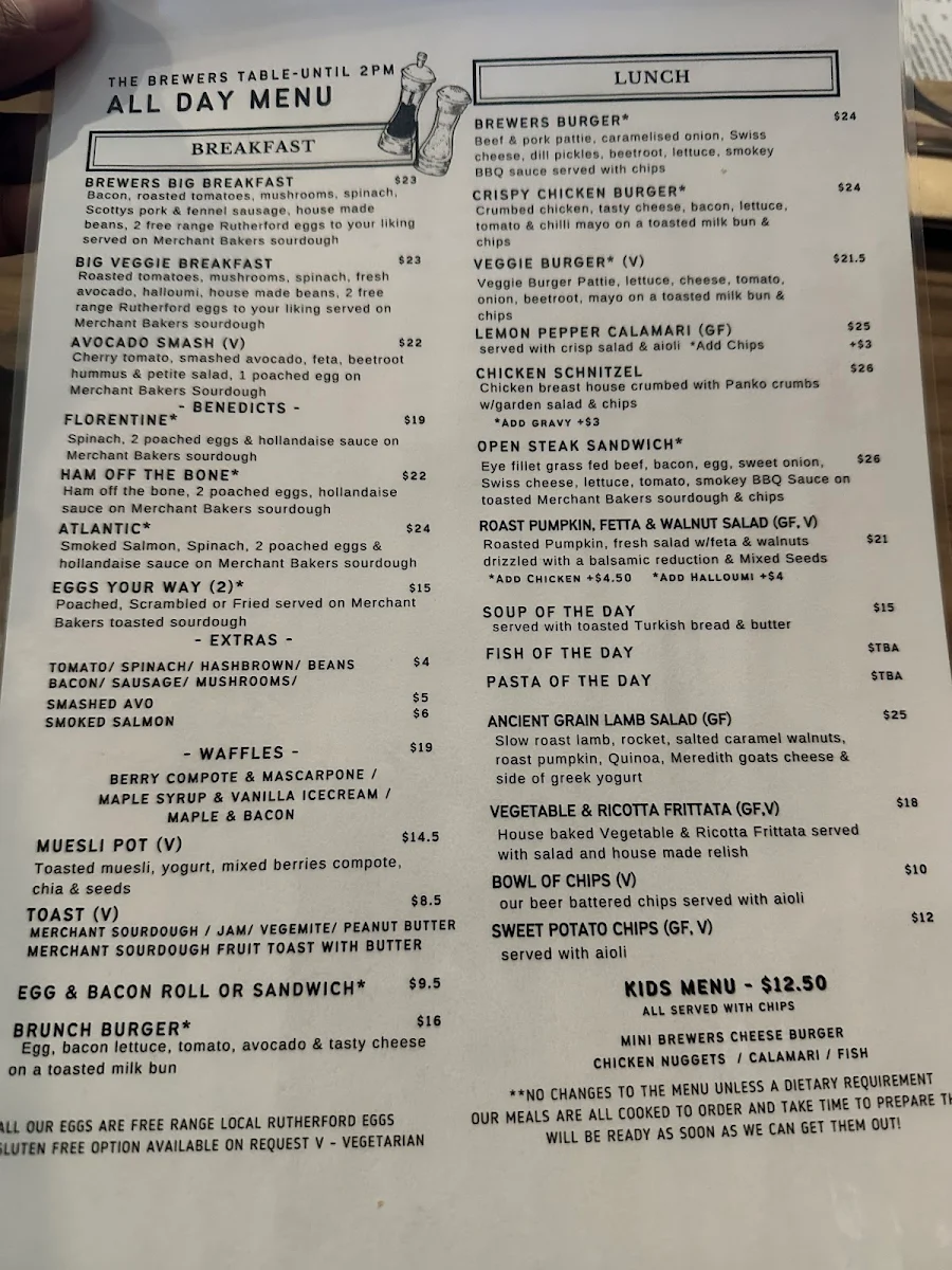 Menu, The Brewer's Table