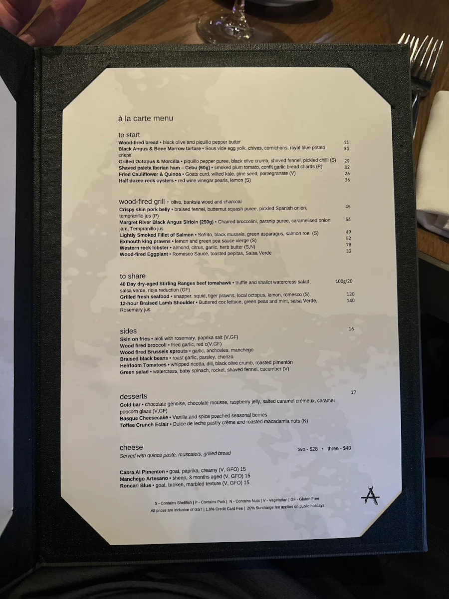 Menu, Ascua