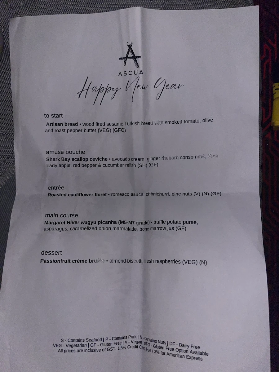 Menu, Ascua