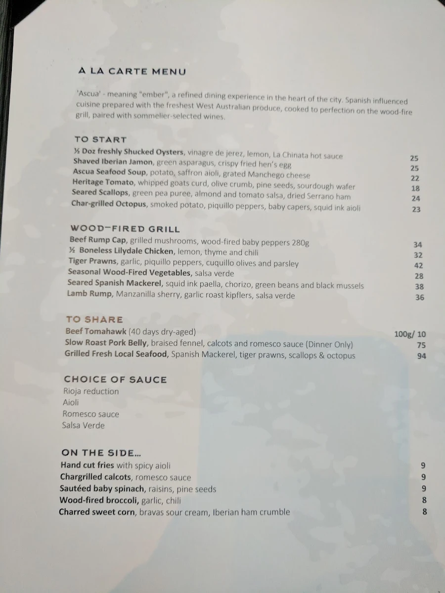 Menu, Ascua