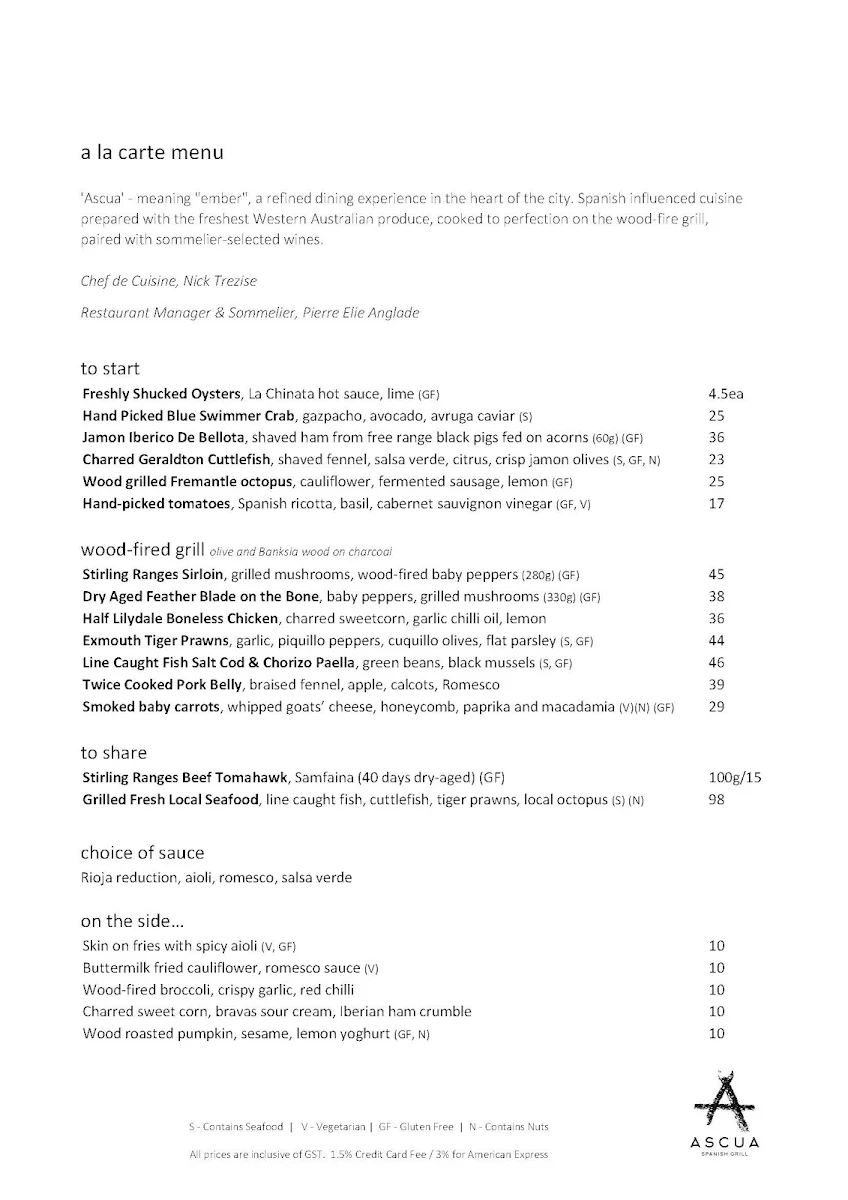 Menu, Ascua