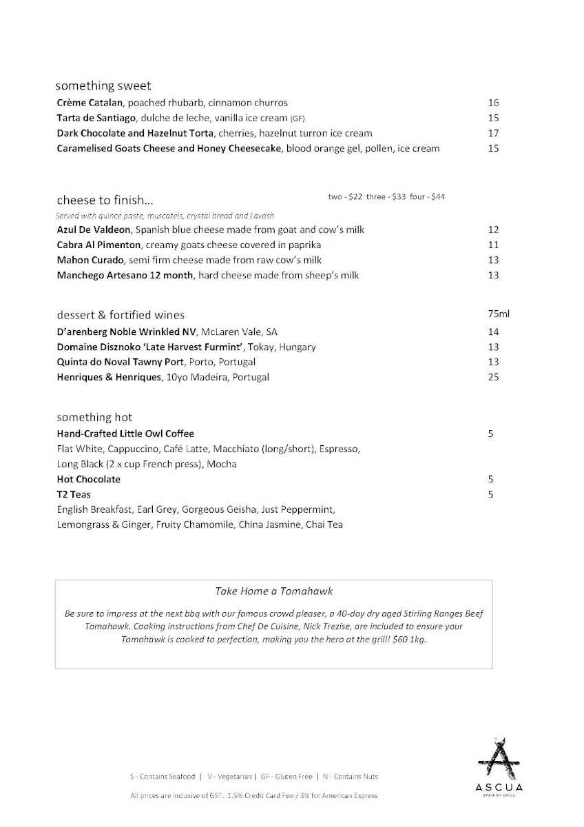 Menu, Ascua